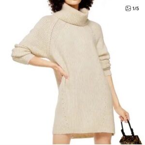 Topshop Cream Turtleneck Sweater Dress